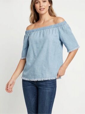 Melrose and Market Nordstrom Chambray Blouse Blue Fringe Size S